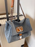 Lilideco Fashion casual chain portable large-capacity bag women's new denim tote bag 2024 high-end underarm bag