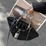Lilideco pleated bag women's spring and summer 2024 new high-end chain handbag black nylon messenger bag