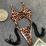 Lilideco 2023 New Sexy Leopard Swimwear Tummy Cut Out One Piece Swimsuit Female Tassel Bather Hollow Out Bathing Suit Swim Wear Lady 3880