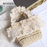 Lilideco Straw handbag original handmade Lolita French pastoral style lace edge soft girl forest style beach woven bag for women