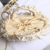 Lilideco Straw handbag original handmade Lolita French pastoral style lace edge soft girl forest style beach woven bag for women