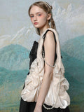 Lilideco lactose studio apricot bright silk satin fairy cloud bag pearl shoulder strap detachable and versatile shoulder