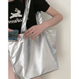 Lilideco Korean large-capacity silver bag for women 2024 new niche fashion commuter handbag student shoulder tote bag