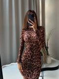 Lilideco Eveline Leopard Print Long Sleeve Dress