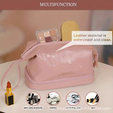 Lilideco Portable double-layer cloud cosmetic bag portable large-capacity multi-functional storage bag PU waterproof wash travel bag