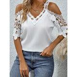 Lilideco Fashion small shirt for women 2024 summer new cross-border foreign trade Europe and America Amazon solid color sexy lace top