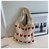 Lilideco 2024 ins knitted love tote bag cross-border small fresh simple fashion woven bag personality foreign style shoulder bag