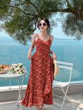 Lilideco-Lady Beach Red Floral Skirt V-neck Strap Dress Women's Summer Fancy Long Dress Seaside Holiday Beach Dress