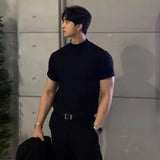 Lilideco starboy outfit Short Sleeve Men's Summer Simple Solid Color Slim Fit Breathable T-shirt Korean Style Ins Fashion Handsome All-Match round Neck Top