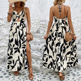 Lilideco 2024  hollow twisted halter neck printed dress temperament romantic style