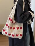 Lilideco 2024 ins knitted love tote bag cross-border small fresh simple fashion woven bag personality foreign style shoulder bag