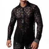 mens outfits 2024 New Lace Long Sleeve Shirt Disco Party