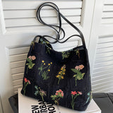 Lilideco Large capacity embroidered tote bag for women 2024 spring and summer new niche canvas embroidered shoulder bag commuter bucket bag