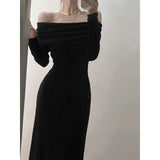 Lilideco long sweater dress outfit off-Shoulder Elegant Long Sleeve Dress Women's Autumn and Winter Fashion Slim Fit Slimming Inner French Dress Women