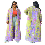 Lilideco hot style pleated printing large size windbreaker long coat women