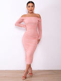 Lilideco 2024 new women's clothing solid color sexy slim party long sleeve one shoulder pleated early spring dress