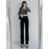 Lilideco tailgate outfit black women High Waist Straight Jeans Women's Spring and Autumn Narrow Wide Leg Pants Black Niche Elastic Mop Small Pants