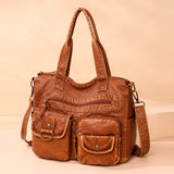 2000s fashion Retro Large Capacity Bag Women's Bag New Fashion Washed Leather Mother Bag Casual Shoulder Messenger Bag