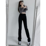 tailgate outfit black women High Waist Straight Jeans Women's Spring and Autumn Narrow Wide Leg Pants Black Niche Elastic Mop Small Pants