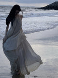 Lilideco-Beach Skirt Backless Dress Fairy Long Dress Elegant Chiffon Seaside Vacation Fairy Skirt Atmosphere Super Fairy