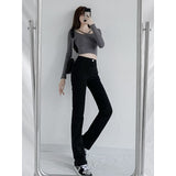 tailgate outfit black women High Waist Straight Jeans Women's Spring and Autumn Narrow Wide Leg Pants Black Niche Elastic Mop Small Pants