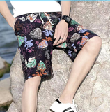 Lilideco shorts summer cotton and linen print big pants beach pants men's linen loose large size quick-drying pants short