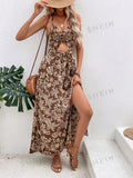 Lilideco 2024  hollow twisted halter neck printed dress temperament romantic style