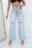 Lilideco 2024 Temperamental Ripped Denim Wide-leg Jeans Women