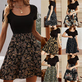 Lilideco Summer Short Sleeve Print Short Holiday Style Fashion New U Neck Women's Chiffon Dress