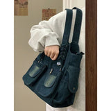 2000s fashion Denim Backpack Retro Fashion Hot Girl Large Capacity Shoelace Underarm Bag Casual All-Match Shoulder Messenger Bag