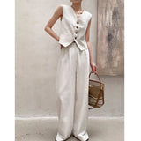 Lilideco white two-piece suit women's summer 2024 new sleeveless vest top high waist wide leg casual pants trend