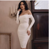 Lilideco 2024 new women's clothing solid color sexy slim party long sleeve one shoulder pleated early spring dress