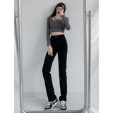 tailgate outfit black women High Waist Straight Jeans Women's Spring and Autumn Narrow Wide Leg Pants Black Niche Elastic Mop Small Pants