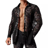 mens outfits 2024 New Lace Long Sleeve Shirt Disco Party