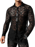 mens outfits 2024 New Lace Long Sleeve Shirt Disco Party