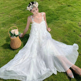 Lilideco-Beautiful White Mesh Fairy Seaside Holiday Beach Dress