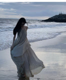 Lilideco-Photography Beach Dress Sexy Halter Pleated Dress Fancy Open Back Fairy Long Dress Large Swing Elegant Dress
