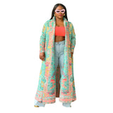 Lilideco hot style pleated printing large size windbreaker long coat women