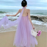 Lilideco-Fairy Mesh Dress Morning Gowns Bridal Niche Halter