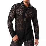 mens outfits 2024 New Lace Long Sleeve Shirt Disco Party