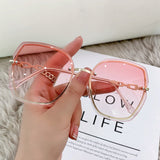 Lilideco New style frameless cut edge metal sunglasses Korean fashion trend large frame sunglasses ocean lens 9921