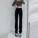 tailgate outfit black women High Waist Straight Jeans Women's Spring and Autumn Narrow Wide Leg Pants Black Niche Elastic Mop Small Pants