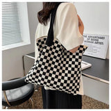 Lilideco Large capacity bag women's bag knitted shopping bag casual hand-held shoulder bag wool woven plaid all-match tote bag