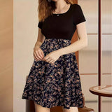 Lilideco Summer Short Sleeve Print Short Holiday Style Fashion New U Neck Women's Chiffon Dress