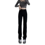 tailgate outfit black women High Waist Straight Jeans Women's Spring and Autumn Narrow Wide Leg Pants Black Niche Elastic Mop Small Pants