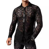 mens outfits 2024 New Lace Long Sleeve Shirt Disco Party