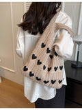 Lilideco 2024 ins knitted love tote bag cross-border small fresh simple fashion woven bag personality foreign style shoulder bag