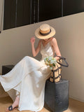 Lilideco-Creamy-white Sleeveless Sling Dress Women Summer 2024 New Waist Hugging Slimming Vacation Long Dress