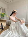 Lilideco-Creamy-white Sleeveless Sling Dress Women Summer 2024 New Waist Hugging Slimming Vacation Long Dress