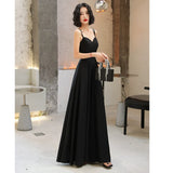 Lilideco-High-End Evening Dress Women's New New Black Sexy Sling Long Banquet Host Elegant Elegant Dress